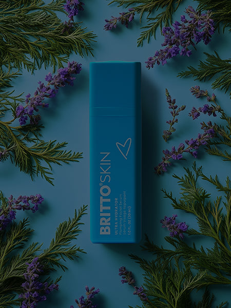 A product photo of the Ultra Hydrator Facial Gel Cream, on a Pastel blue background.