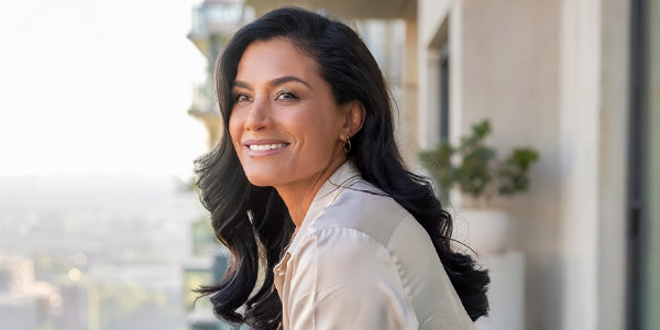 A beautiful woman smiles youthfully